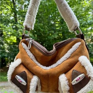 Marc Jacobs Tan and Cream Shearling Shoulder Bag